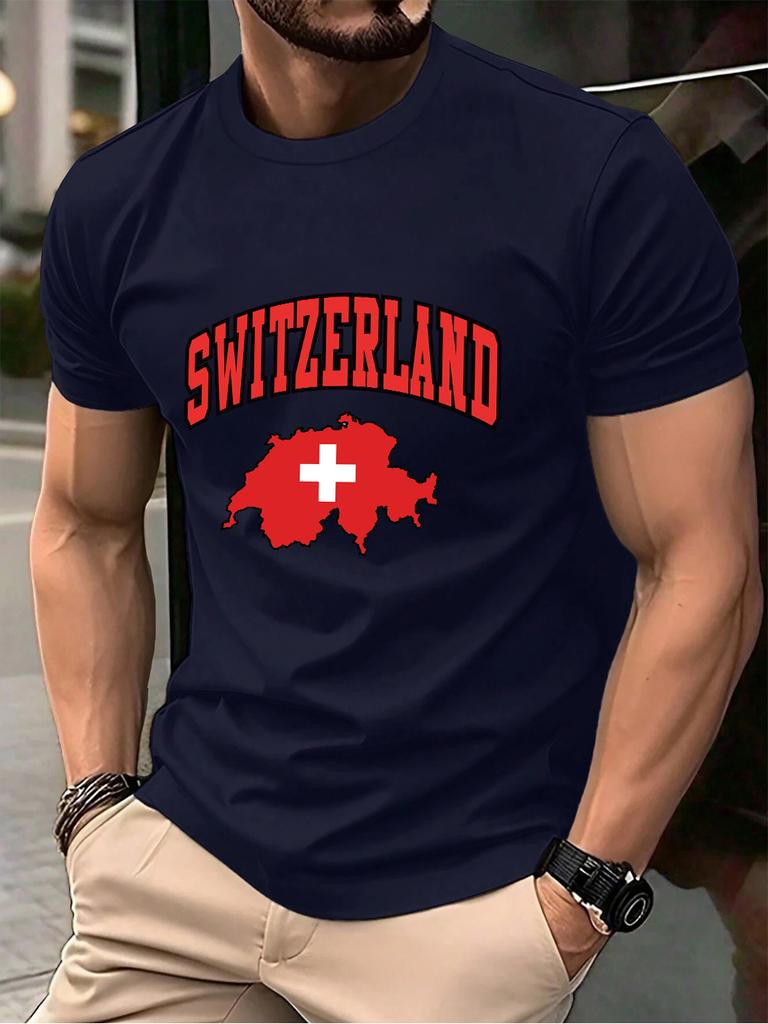 Switzerland Swiss Flag Prints Cotton TShirts Mens Summer Soft Oversized T Shirt ONeck Short Sleeve Tops Basic Male Clothes
