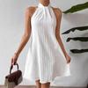 Summer Sleeve White Loose Dress Fashion Women's Hanging Neck Pleated Dress Party Casual Elegant Sweet A-line Short Dress Holiday Clothing