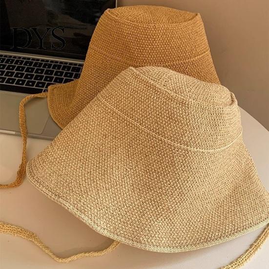 Adjustable Wide Brim Hat for Summer Straw Sun Hat, with Windproof String, Breathable UV Foldable Visor Beach Vacation Protection Women Outdoor Travel