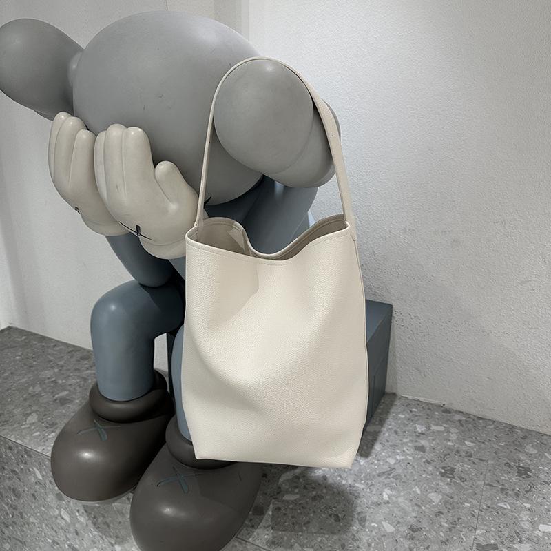 Retro simple shoulder bags large capacity bucket underarm bag pu leather women's commuter tote bag fashion ladies purse handbags