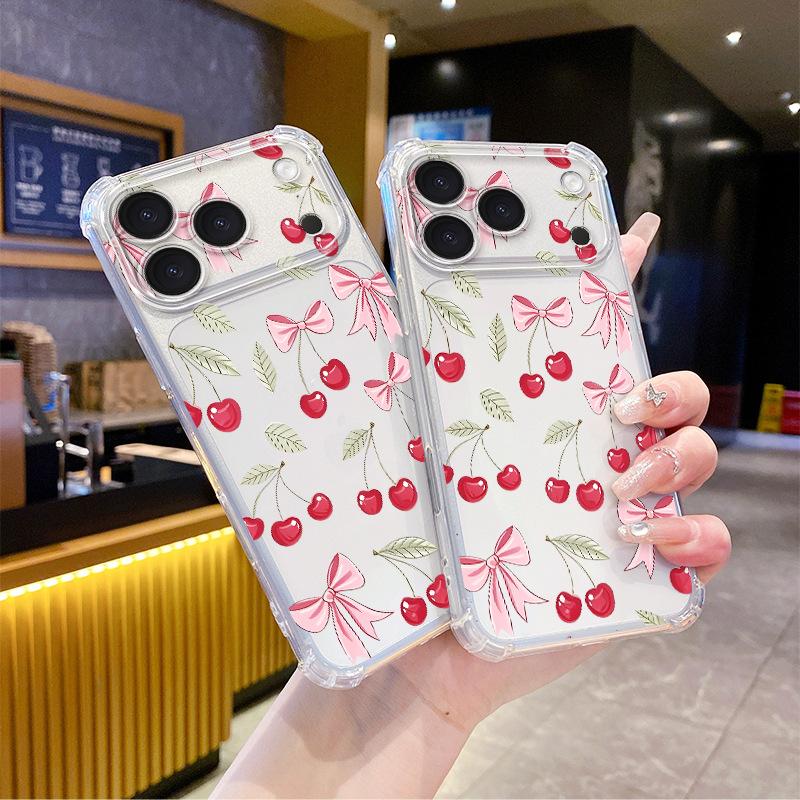 Factory Cherry Bow UV Painted Four Corners Anti-drop TPU Soft Shell Protective Case Apple 17pm Mobile Phone Case
