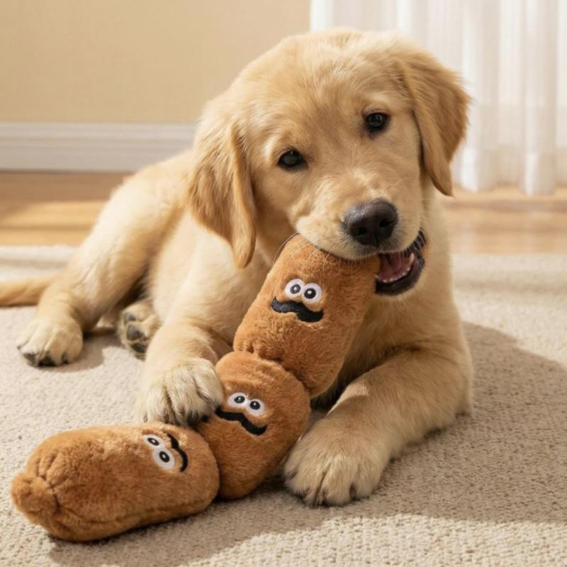 Durable Dog Plush Chew Toy Squeak Chewable Molar Simulated Sausage with BB Sound Teeth Cleaning Bite-Resistant for Puppies