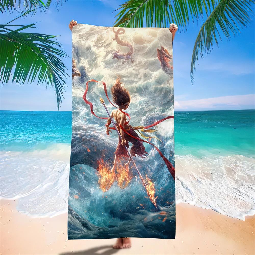 Nezha Beach Towel, Sun Protection, Quick Drying, Enlarged And Thickened Summer Seaside Vacation, Guochao Cartoon Bath Towel