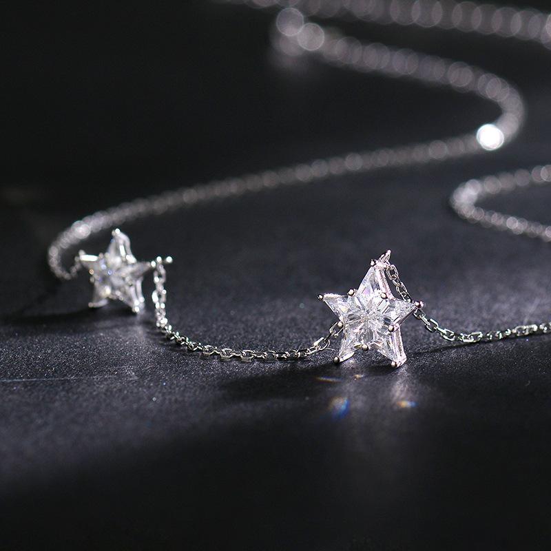 Exquisite Diamond-inlaid Double-star Necklace for Women Light Luxury Niche Design High-end Collarbone Chain for Women
