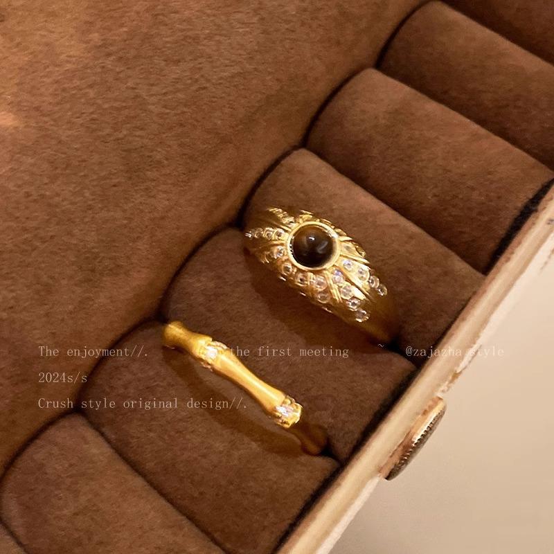 Mid ancient style tiger eye stone niche unique retro high-end exquisite ring