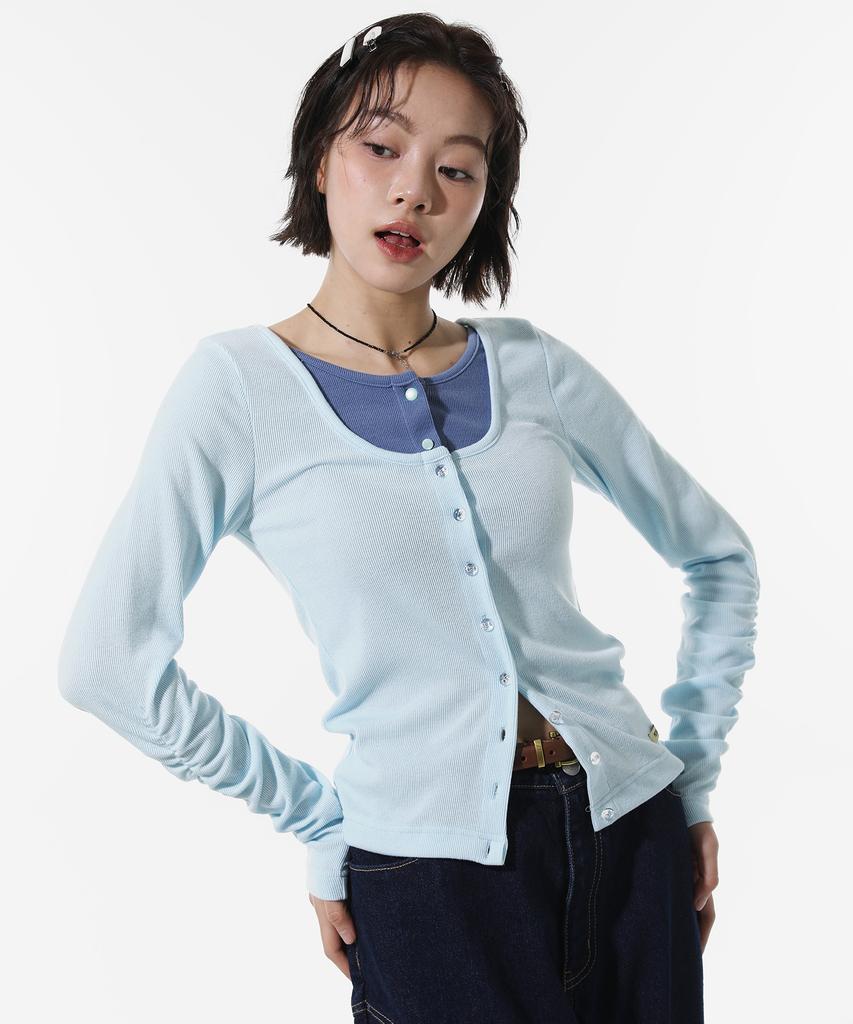 Peace Maker Layered Slim Round Cardigan (Sky Blue)