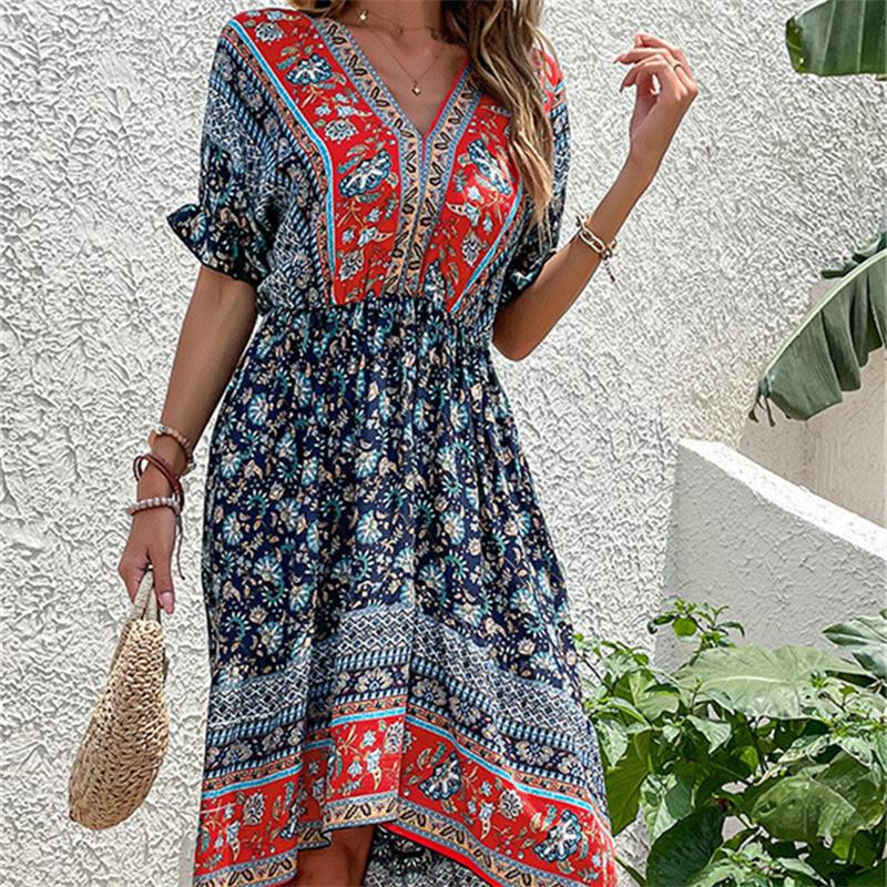 Женское винтажное длинное летнее платье с цветочным принтом — фото 8