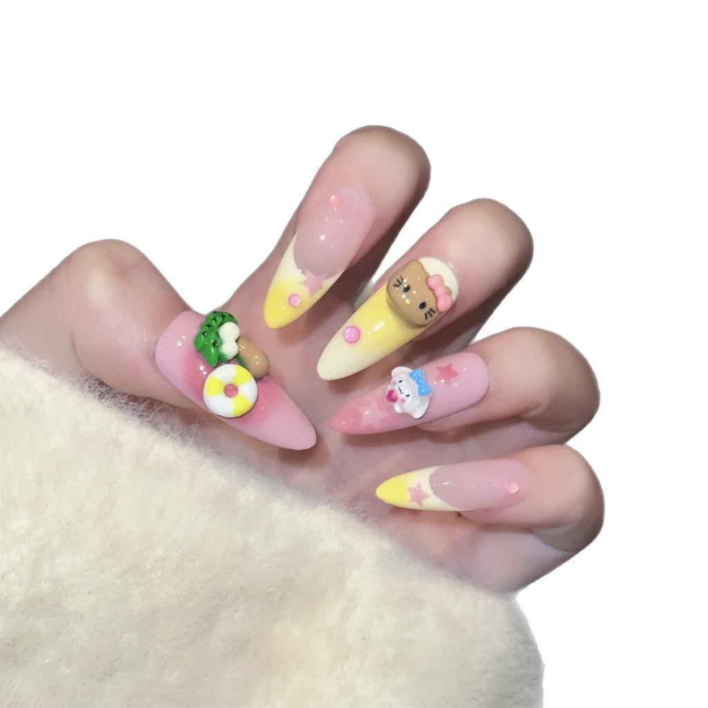 Wearing Nail Handmade High-quality Fake Nail Patches for Summer Beach Cute Dopamine Nail Art Finished Nail Tablets