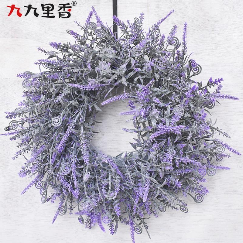 Small Artificial Lavender Wreath Door Decoration Faux Floral Ring With Soft Foliage American Style Home Decor
