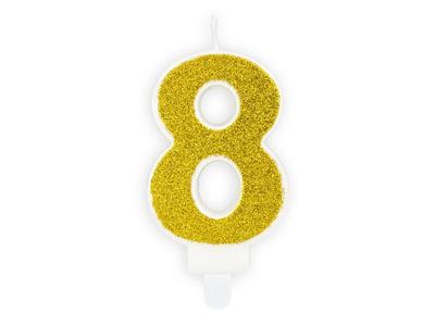 Świeczka  Cyfra "8" Złota Brokatowa