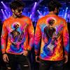 Halloween Punk Long Sleeve T Shirt Men 3D Print Cool Skeleton Guitarist Gradien Lightning Tee Music Festival Party Street Top