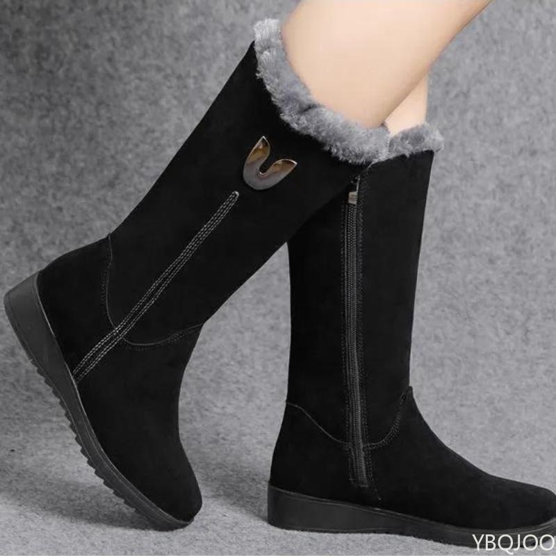 Fashion Winter Versatile Comfortable Snow Boots for Women with a Midsole Sloping Heel Anti Slip Warm Side Zipper Cotton Boots