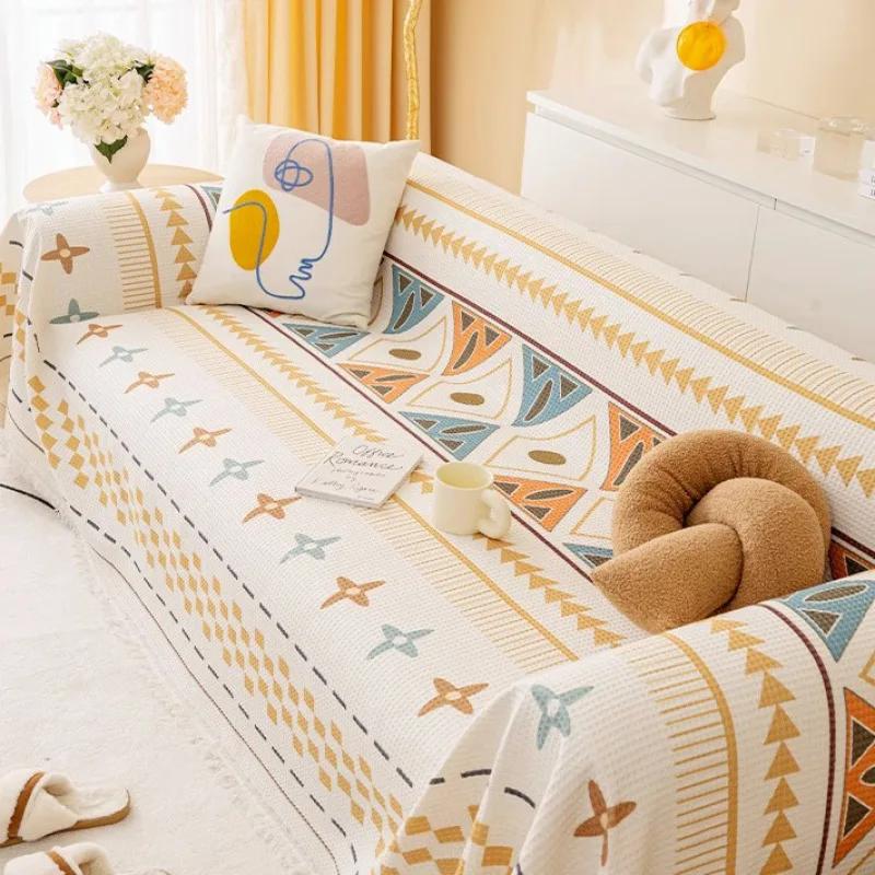 1PC Chenille Sofa Towel for Living Room French Style Home Decoration Sofa Cover Printing Couch Cover Tassel Edge Sofa Cushion