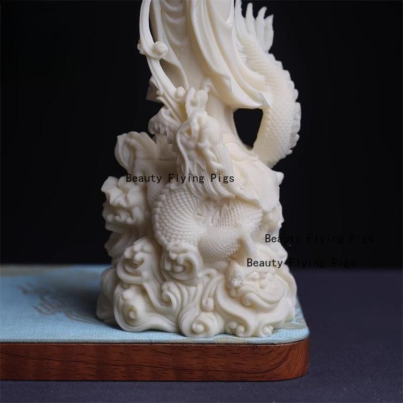 1pc Ivory Fruit Powder Guanyin Ornament Yulong Guanyin Statue Living Room Desktop Decoration Feng Shui Ornaments Home Decoration