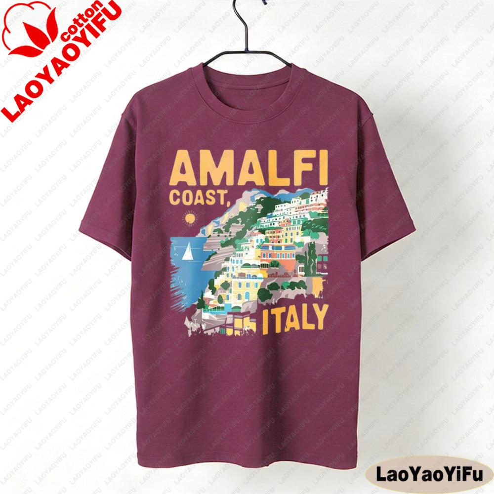 Amalfiküste T-Shirt Italien Küstenabenteuer T-Shirt Italienischer Badeort Kleidung Unisex Alltag Mode Lässig Baumwolle T-Shirts