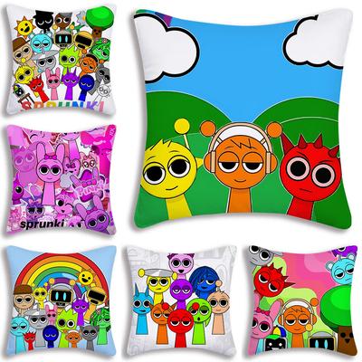 Funda de almohada divertida para S-SprunkiS, funda de cojín decorativa de sofá de dibujos animados para el hogar, impresión a doble cara, felpa corta, bonita funda de cojín