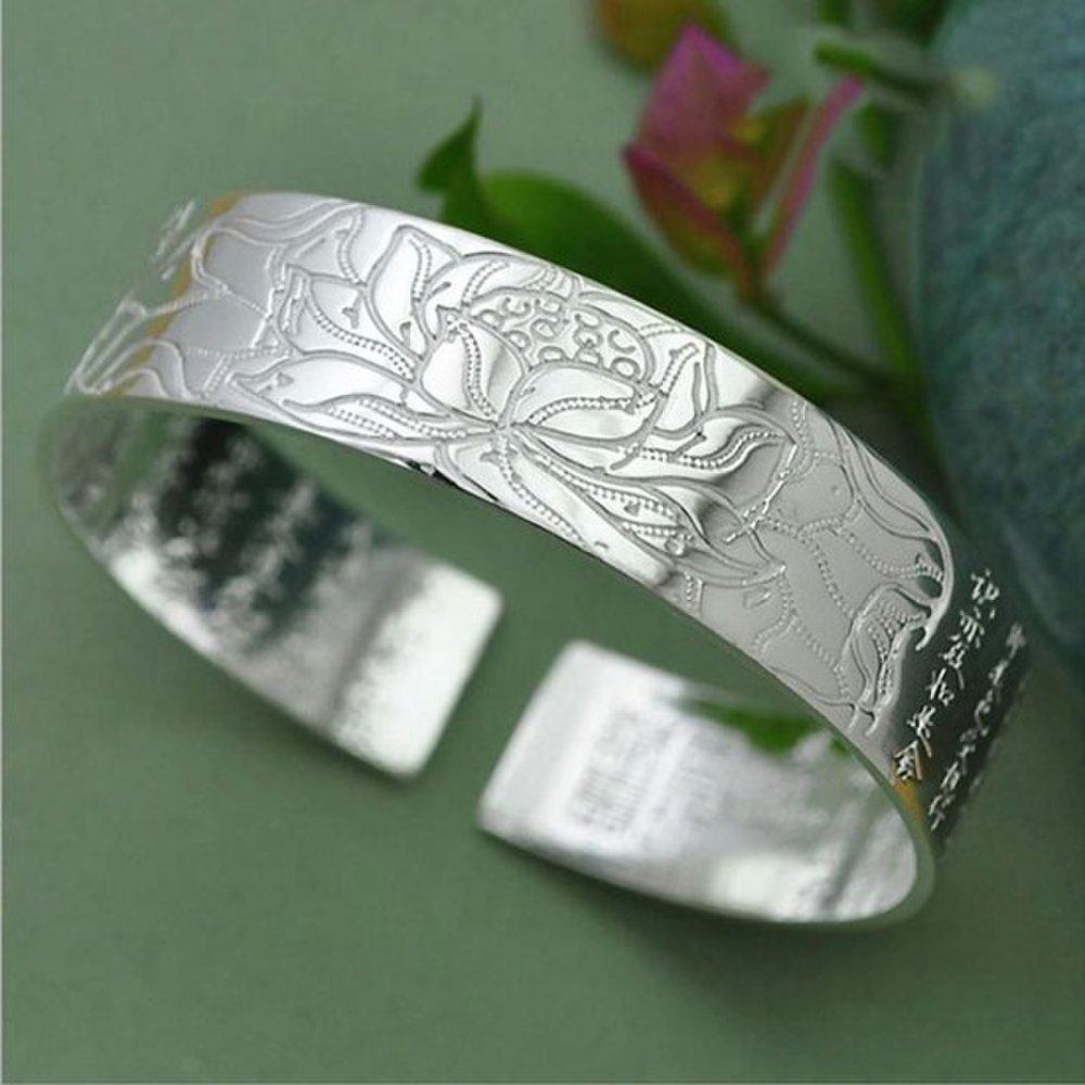 Silver Buddhist Sutra Bracelet 129 Characters Gold-plated Lotus Heart Sutra S999 Unisex Bracelet Buddhist