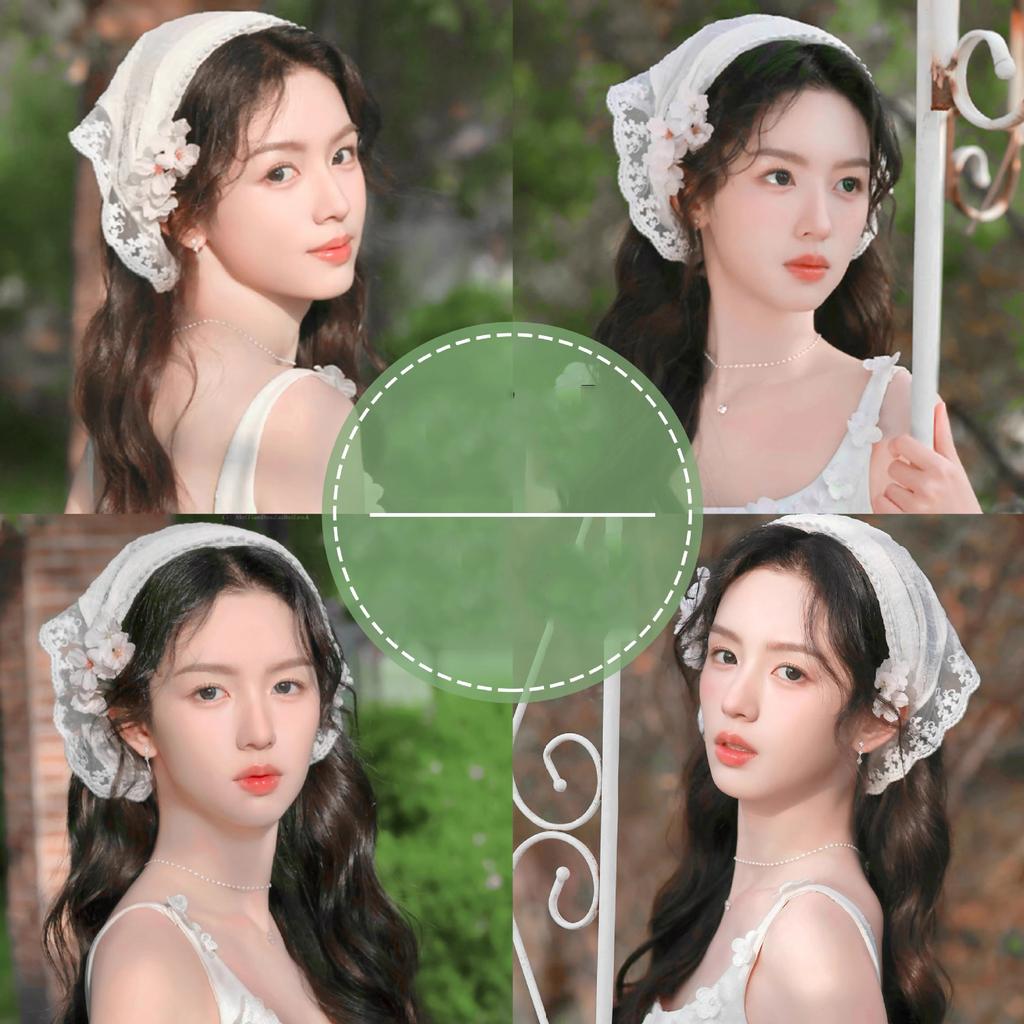 New White Lace Hair Bands Hoop For Women Elastic Triangular Scarf Girls Rural Style Seaside Hairband Headwear Hair Accessories