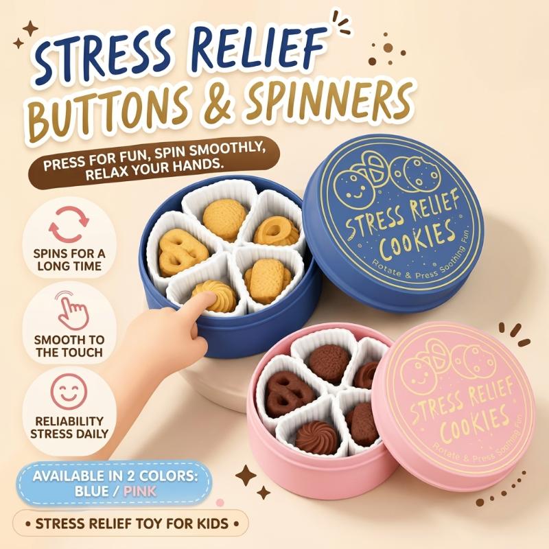 Portable Cookies Box Decompression Toy Built-in Keyboard Shaft Biscuit Button Sensory Fidget Toy for Autism Kids Anxiety Relief