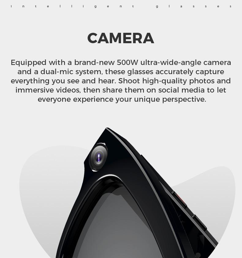 Occhiali Bluetooth con Fotocamera HD da 800W: Traduzione AI, Identificazione Oggetti, Registrazione Foto e Video.
