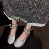 Inner Increase Women's Shoes Spring New Round Head Shallow Mouth Metal Buckle A Word with Light Single Shoes