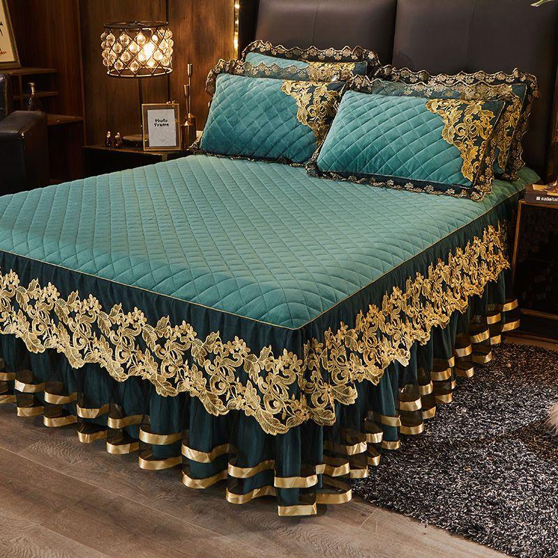 3 szt. Zagęszczona Koronkowa Falbana Jesienno-Zimowa, Kryształowy Aksamit Koronkowa Nakładka na Łóżko, Miękka i Wygodna, Pościel do Sypialni i Pokoju Gościnnego