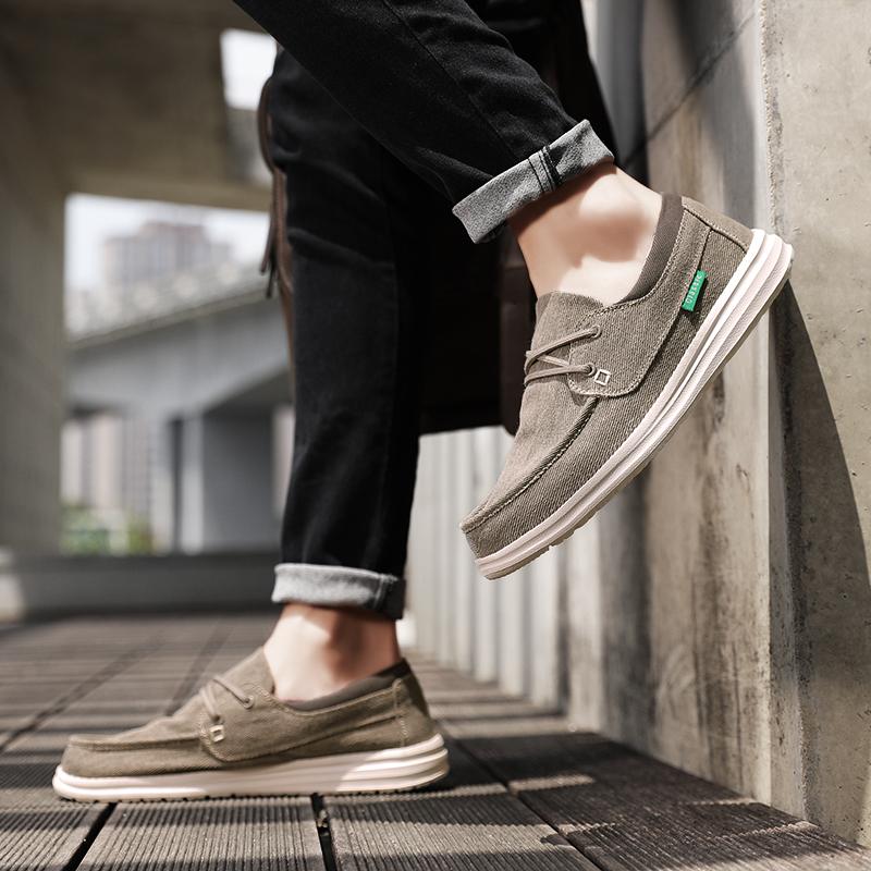 Herren Outdoor Canvas Schuhe Graue Sneaker Fahrschuhe Lässige Khaki Schuhe mit breiter Spitze für Weiter Übergröße