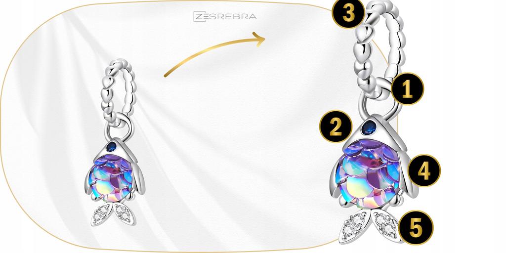 Holographic Fish Charms, 925, Opal Fish Pendant Bead