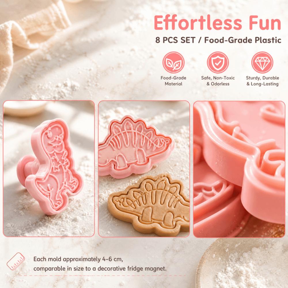 8PCS 3D Embossed Details Dinosaur Cookie Cutter PP Cookie Cutter Set Baking Kit Kids DIY Desserts