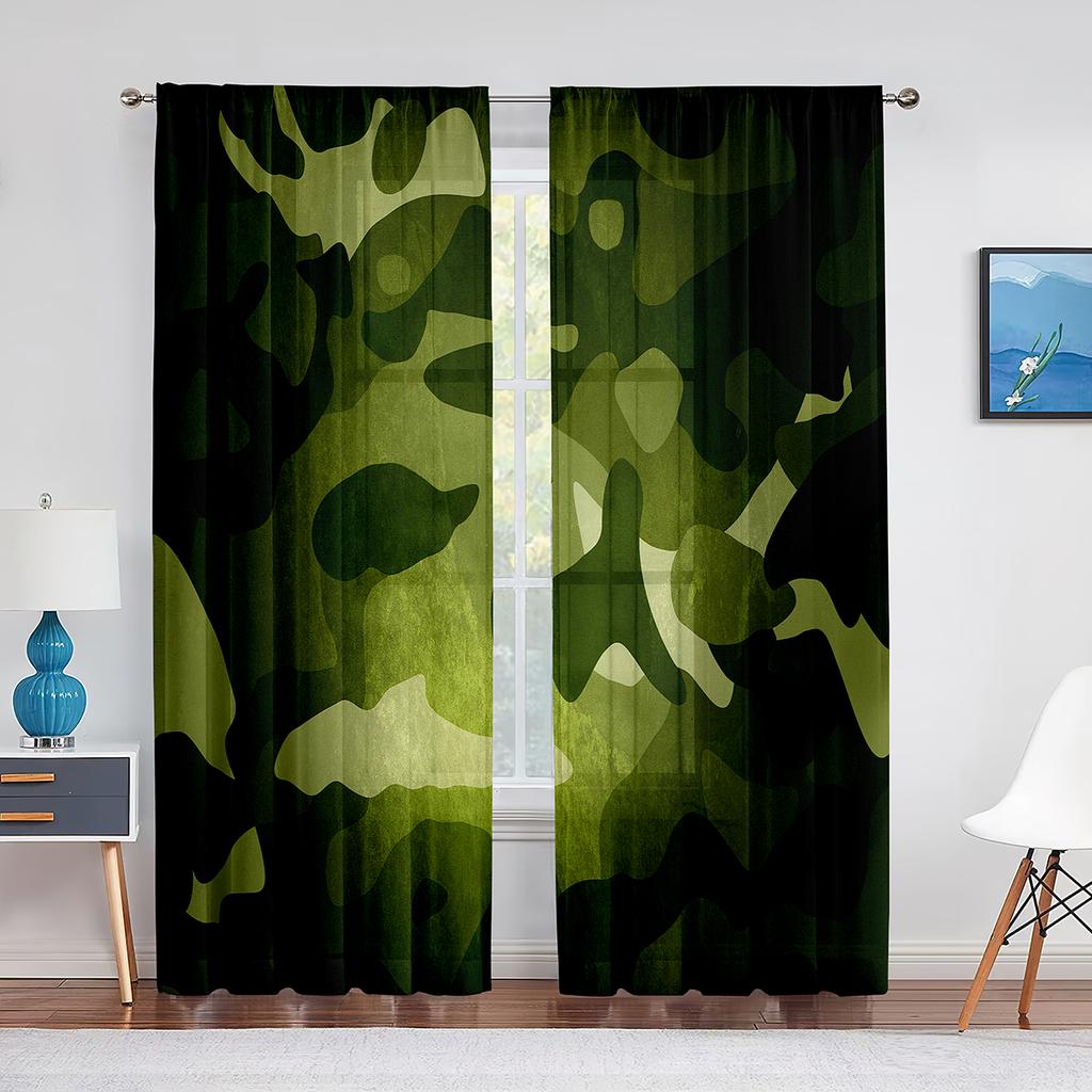 Wojskowy zielony kamuflaż leśny kamuflaż brązowy tiulowe zasłony do salonu kuchnia sypialnia prześwitujące zasłony okienne