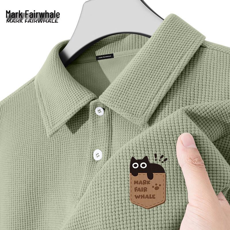 Mark Fairwhale Men s Waffle Knit Polo Shirt with Pocket Cat Print 2XL