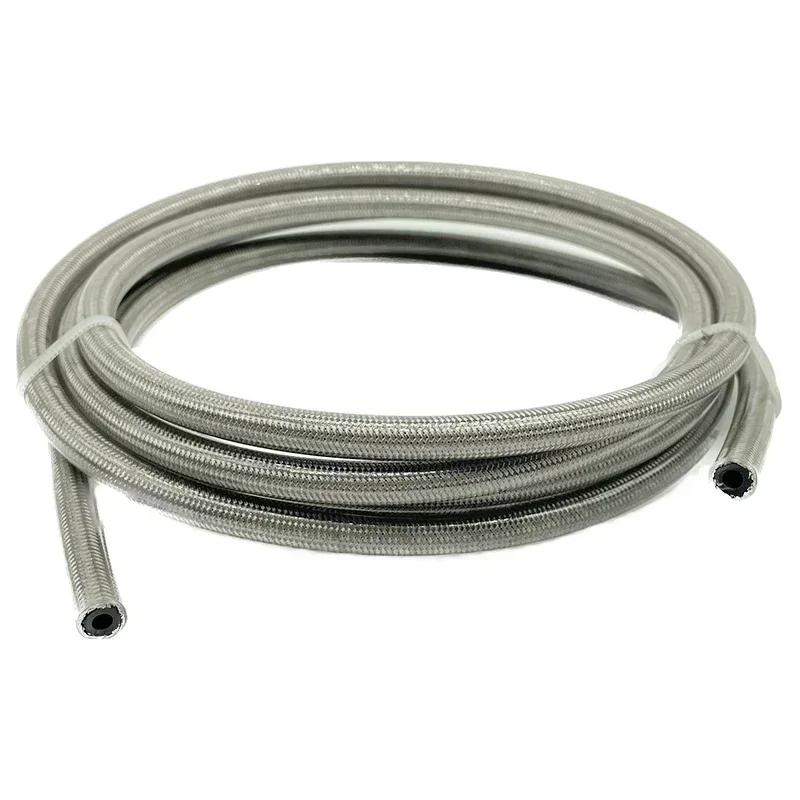 

4M AN3 Motorcycle Braided Stainless Steel + PVC + Nylon Brake Line Hose Fluid Hydraulic Hose Dirt Bike Gas Oil Fuel Tube Pipe Silver 4M