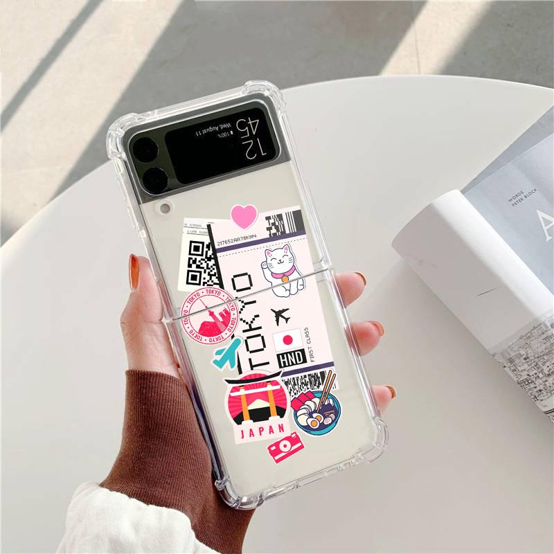 Travel Air Ticket New York Los Angeles Phone Case for Samsung Galaxy Z Flip 3 4 5G Z Flip4 Z Flip5 Entry Permit Shockproof Cover