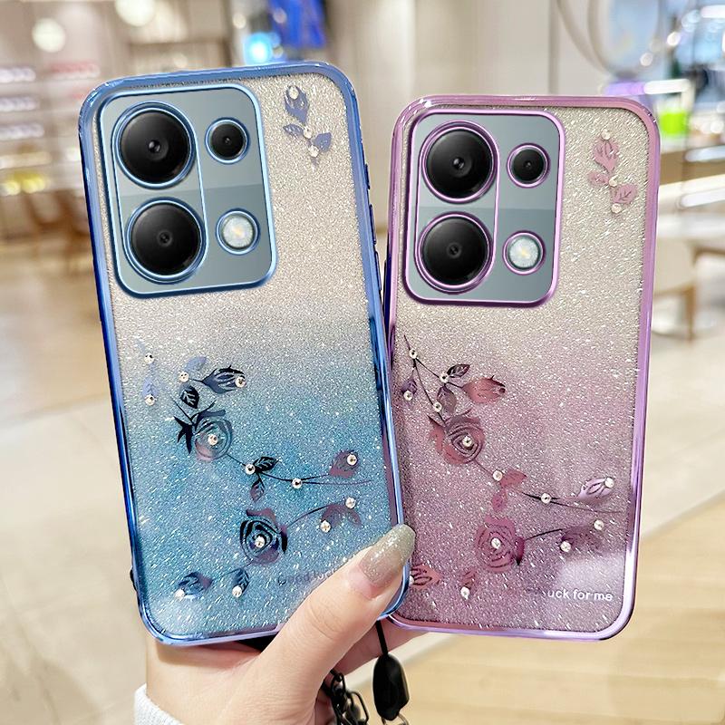 KADEM Phone Case For Xiaomi Redmi Note 13 Pro 4G/Note 14S 4G/Poco M6 Pro 4G,Flower Pattern TPU Gradient Cover with Lanyards