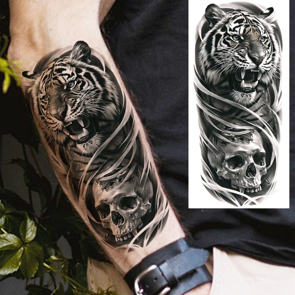 1 Sheet Fierce Tiger Lion Dragon Temporary Tattoos For Men Women Waterproof Wolf Skull Tatoos Long Lasting  Fake Tattoo Stickers