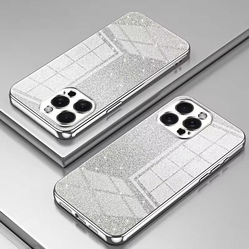 

Чехол для телефона с гальваническим покрытием и блестками для iPhone 16 15 14 13 12 11 Pro Max Plus, противоударный, мягкий, из ТПУ, задняя крышка iPhone 14 Pro Max серебряный