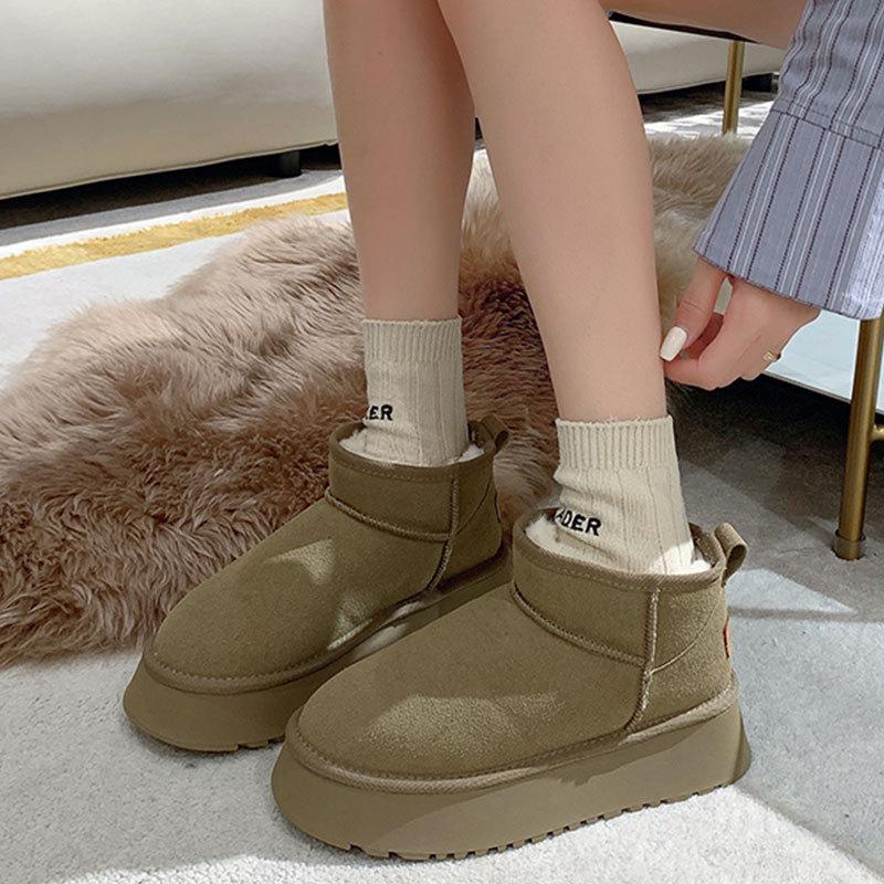 Women's Winter Suede Fleece-Lined Short Boots - Thick Sole, Warm, Fashionable, Casual, Trendy Cotton Boots.