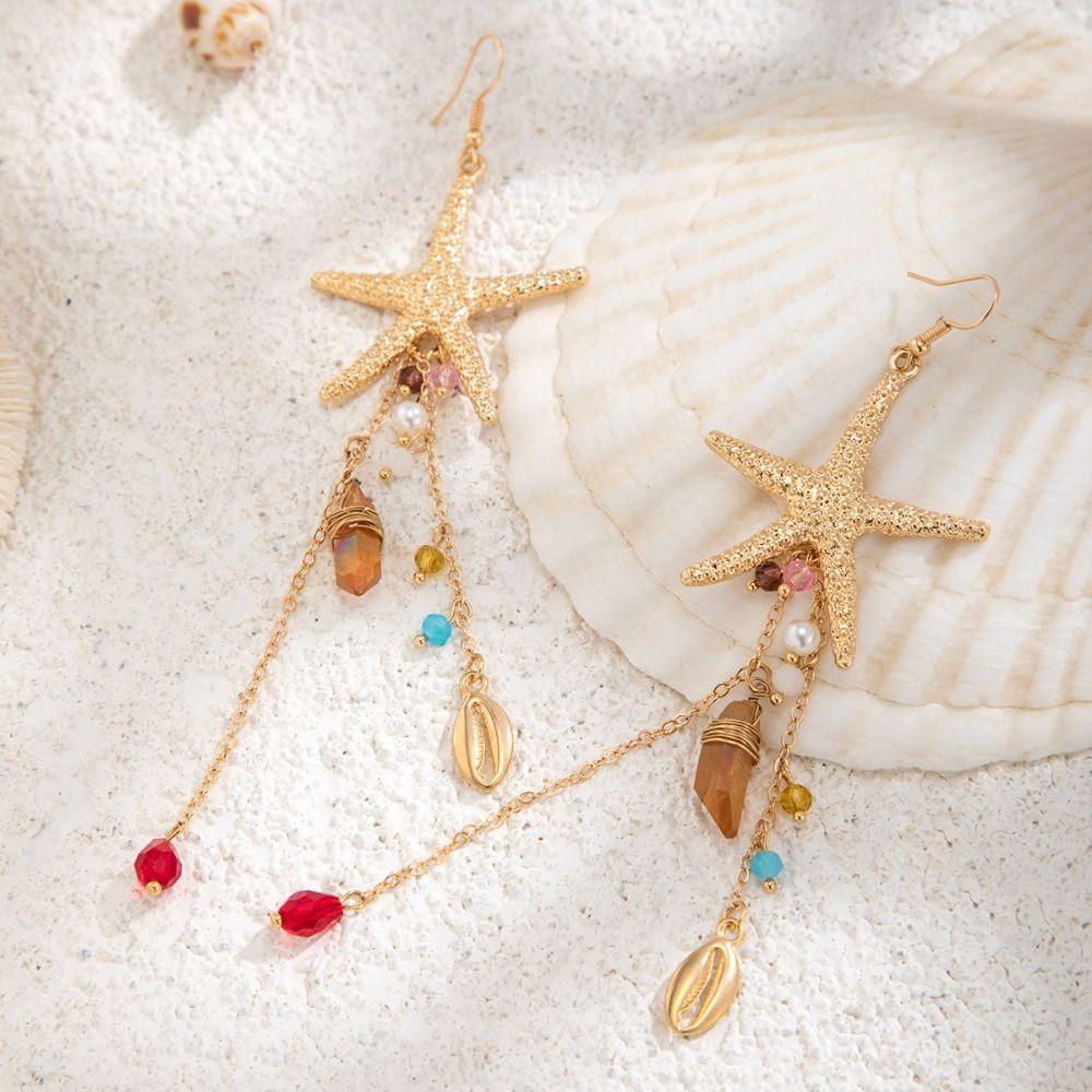 Beads Starfish Stud Earrings Tassel Beach Marine Style Earrings Jellyfish Drop Earrings Party