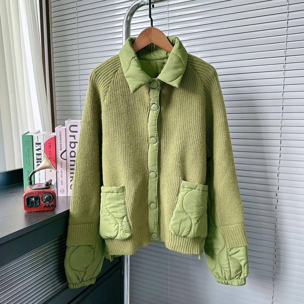 European Niche Spliced Knit Cardigan: Women's Autumn/Winter Lazy Style Sweater Coat