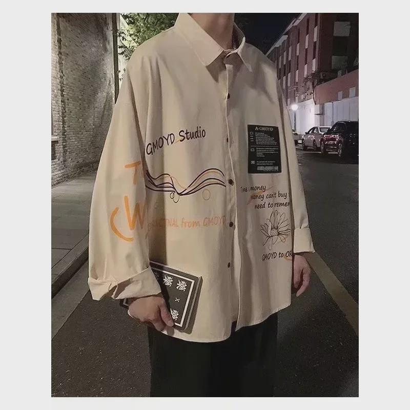 Men's Harajuku Style Fashion Cardigan Jacket: Casual, Handsome, Letter Print Long Sleeve Lapel Shirt