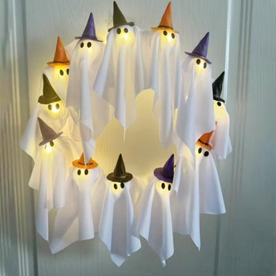 Halloween Ghost Wreath 12 White Ghost Wreath with Witch Hat DIY Front Door Hanging Decoration for Indoor Outdoor Wall Window