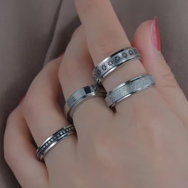 Trendy Punk Anxiety Ring for Women And Men with Moon Design Stainless Steel Anti-Stress Fidget Ring Fashionable Rotating