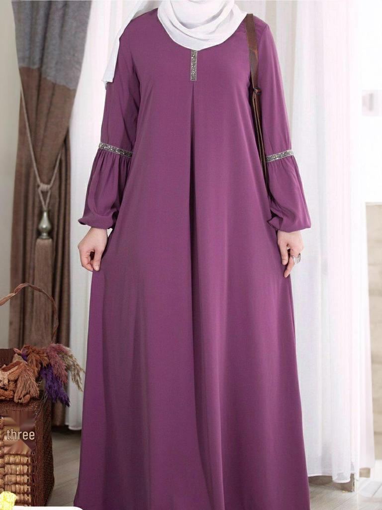 Orientalisches Pailletten-Langarm-Abaya-Kleid - Lässige Satter Saudi-Arabien Mode
