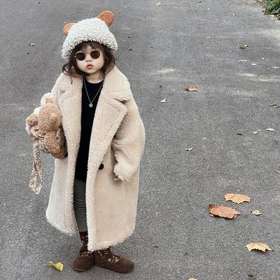 Kid Coats Winter Korean Fashion Style Coats Girl Baby Heavy Warm Length Overcoat Fur Coat Children Faux Fur