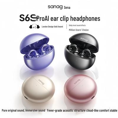 Sanag S6S Pro Wireless Air Conduction Ear Clip Earphones, Bluetooth, AI-Enhanced, Sport, 2025 Edition