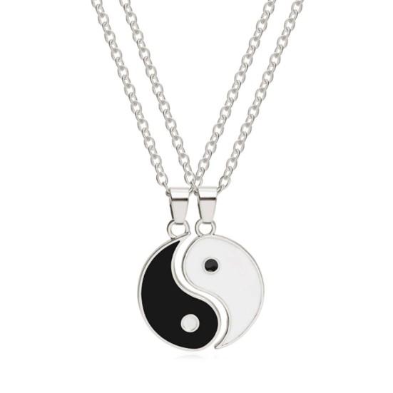 2 Pcs/Set Necklace Tai Chi Chain Stainless Memorial Couple Pendents for