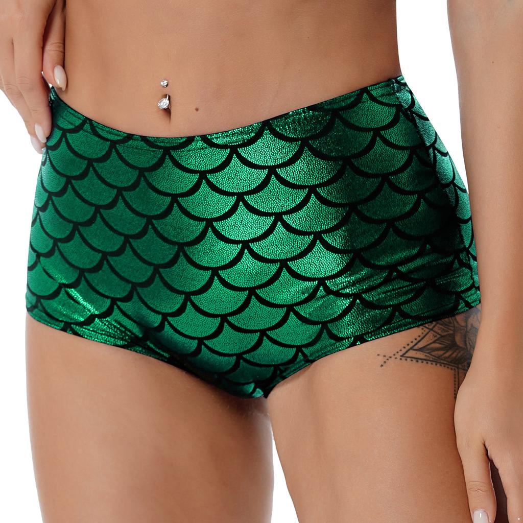 Women's Fish Scale Performance Shorts: Shiny Sequin-like Clubwear for Pole Dance, Mermaid Costume & Festive Swimwear