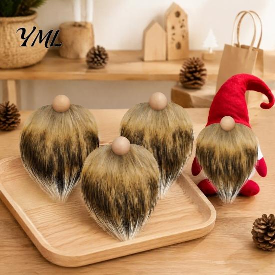 Wooden Ball Nose for Gnomes 3Pcs DIY Gnome Beards with Noses, Plush Beard, Handmade Gift Crafting Tools Faux Fur Dwarf Beard Christmas Elf Doll