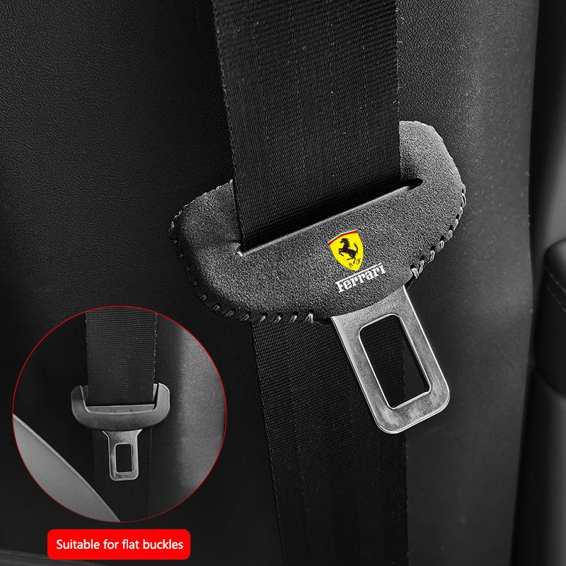 2PCS Suede Ferrari Emblem Car Seat Belt Buckle Cover Protector Case For Ferrari Roma 488 Portofino F8 Roma Spider SF90 Superfast