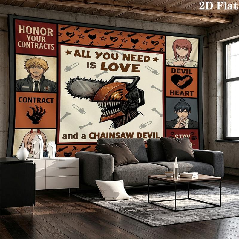 Chainsaw Man Wall Tapestry Aesthetic Wall Hanging Printed Fabric Blanket Decorative Tapestries For Bedroom Living Room Home Decor